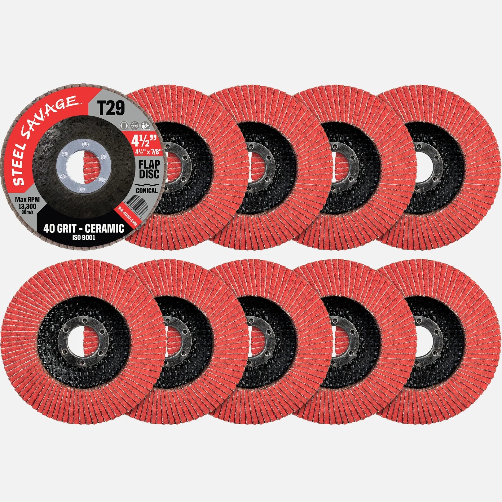 Fireball Tool - Steel Savage 4.5" Ceramic Flap Disc, 40 Grit (10-Pack)