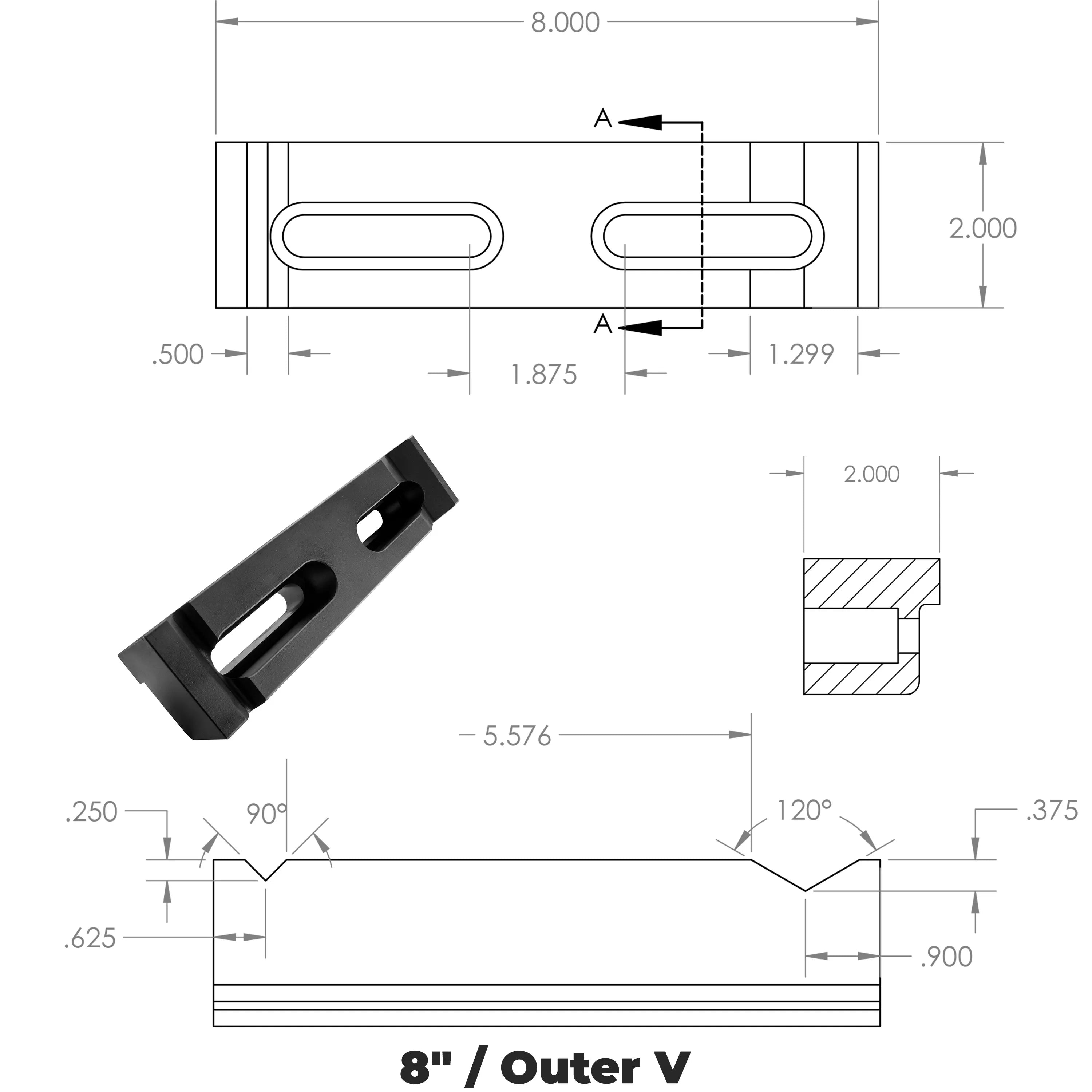Hardened V Jaw for Hardtail Vise HTV614 (Single Jaw)